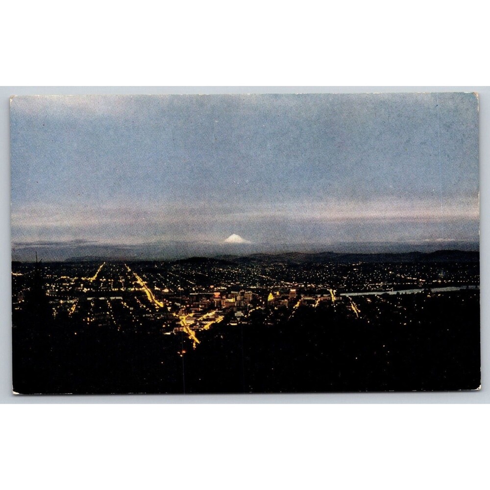 Vintage Portland Oregon Postcard Mt Hood at Night Ray Atkeson WESCO Spectratone